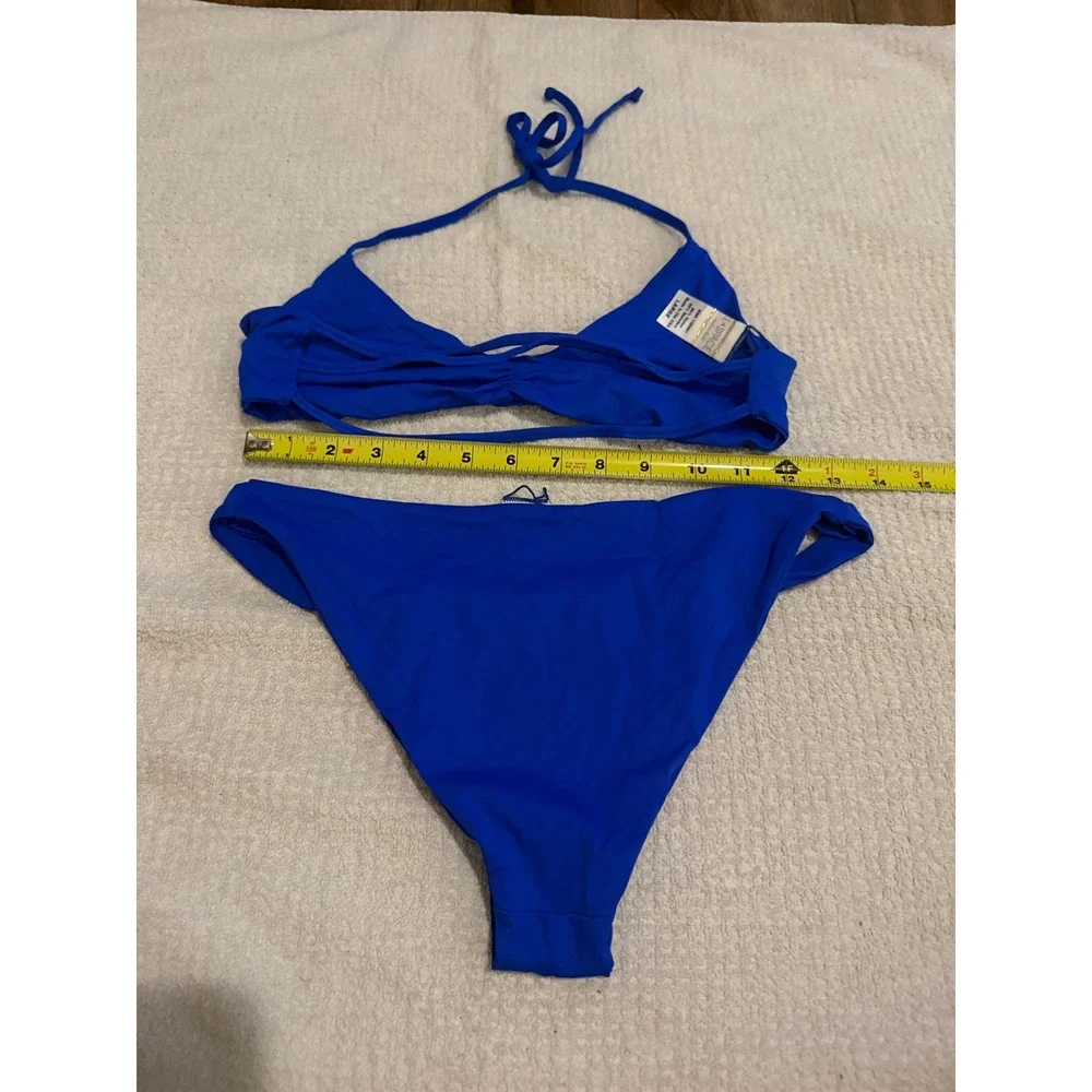 L*Space Royal Blue Triangle Halter Bikini Set Two Piece Swimsuit Large NWOT